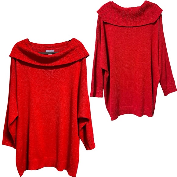 Laura Scott Sweaters - Laura Scott Red Shimmer Cowl Neck Knit Sweater Size 3XL